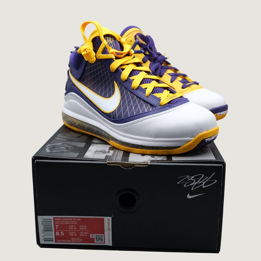 Nike LeBron VII QS Men Purple Gold Mismatched Media Day 7 CW2300-500